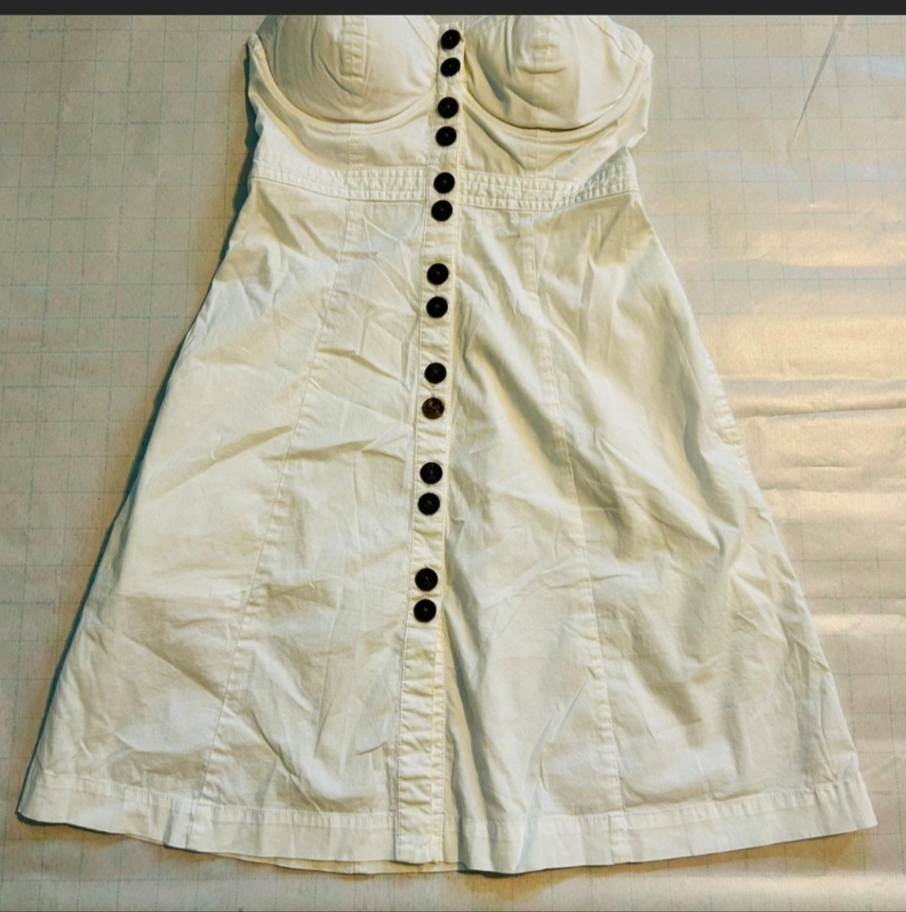 Guess Strapless White Dress with Black Buttons